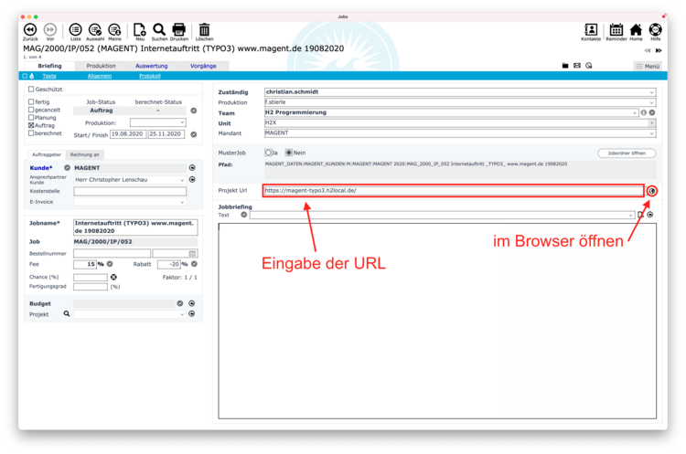 Projekt-URL von Internetprojekten in entry ablegen