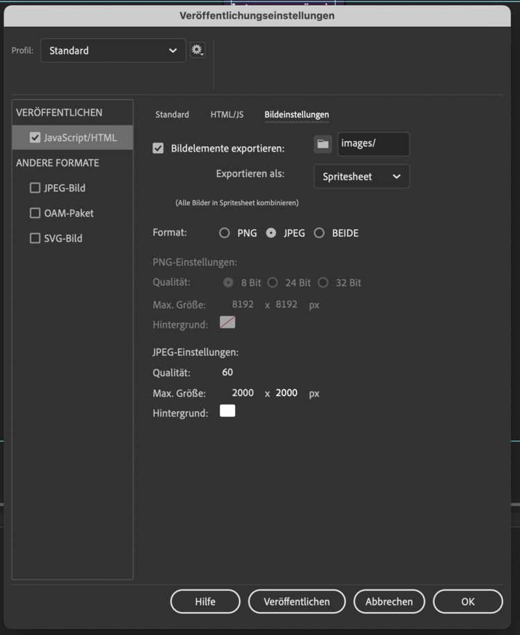 Animate CC Datei exportieren