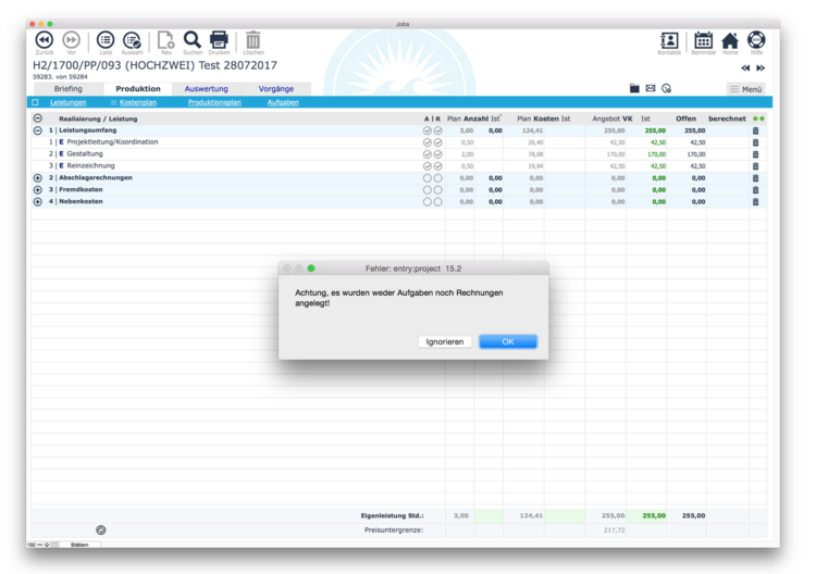 Erinnerungsfenster Aufgaben und Rechnungen 